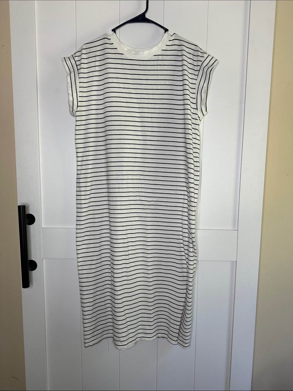 a new day White and Black Striped Crewneck Midi Dress